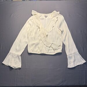 A New Day Shirt Womens XS White Ruffle Wrap Long Bell Sleeve Blouse Top